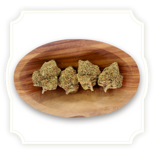 Pineapple Express CBD bud in wooden bowl