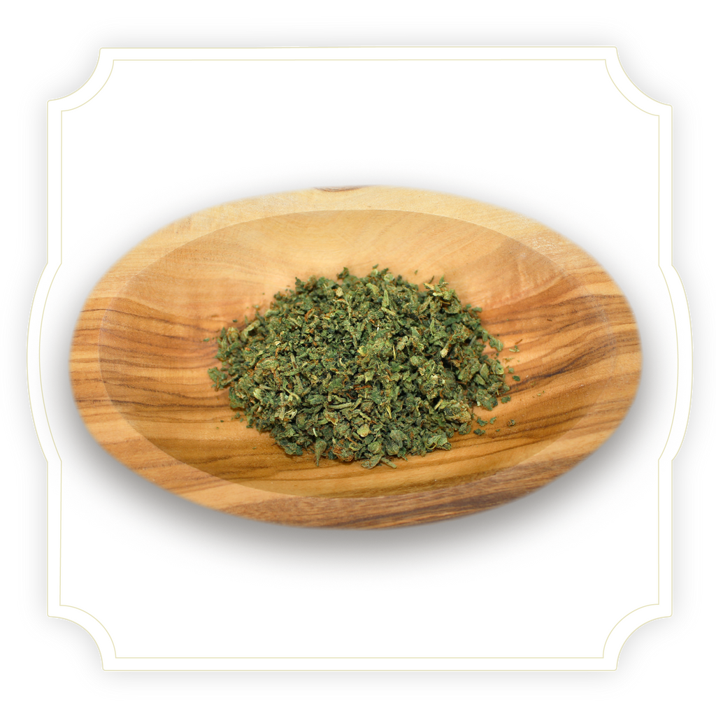 Cocktail Shake CBD flower in wooden bowl on white background